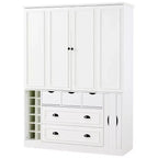 Whisen Armadio Dispensa per Cucina Autoportante Alto 180 cm, Grande Credenza Contenitore per Sala da Pranzo con 4 Ante Pieghevoli, Ripiani, Portabottiglie