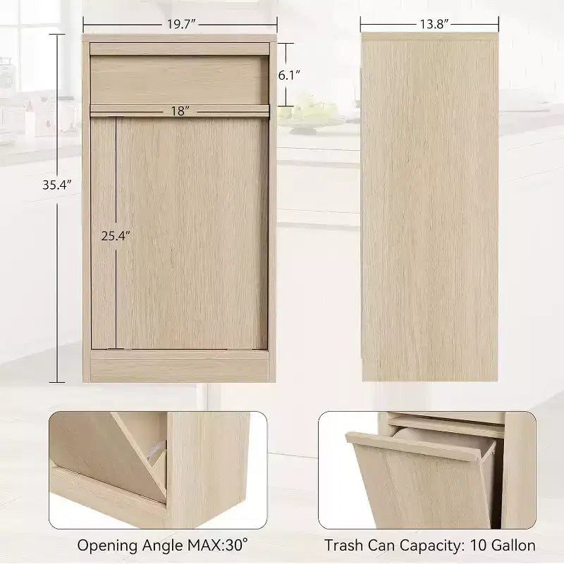 Pattumiera Inclinabile, Rovere Naturale, Pattumiera con Contenitore e Cassetto, Cestino Nascosto, Cesto Portabiancheria per Cucina, Sala da Pranzo, Soggiorno