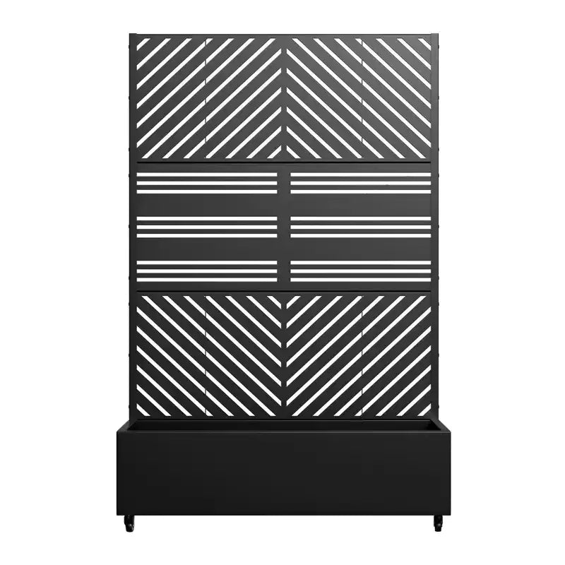MAYEERTY Fioriera con traliccio in ferro nero Linea parallela 01 Stile combinato classico a persiana 183x119x41 cm Set da 3 pezzi
