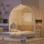 Letto a piattaforma in legno massiccio a forma di casetta, letto Montessori a terra con tetto ad arco e letto estraibile per bambine e bambini