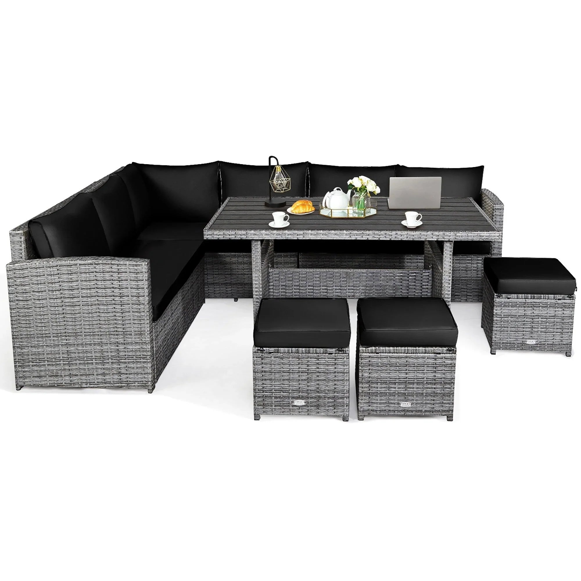 Costway Set da pranzo da 7 pezzi in rattan per esterni Divano componibile ottomano - Vedi dettagli