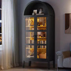 Mobile Contenitore, Nero/Bianco, Stile Arco, Singolo, Alto 71 con Luci a LED e Ante in Vetro