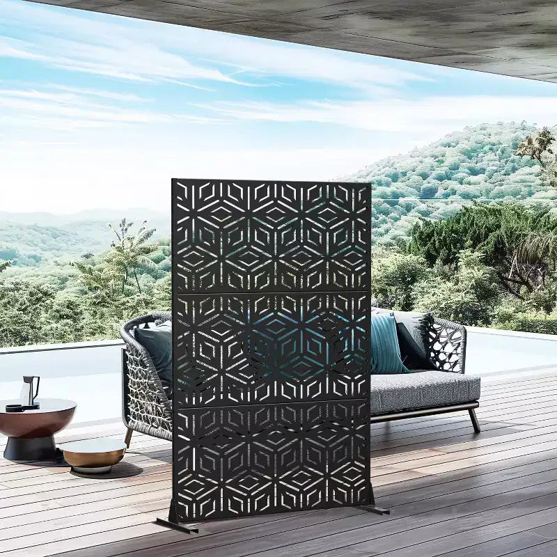 MAYEERTY Divisorio per ambienti, motivo Francis Rice, in lamiera zincata nera, 72x47x2 pollici, set da 3 pezzi