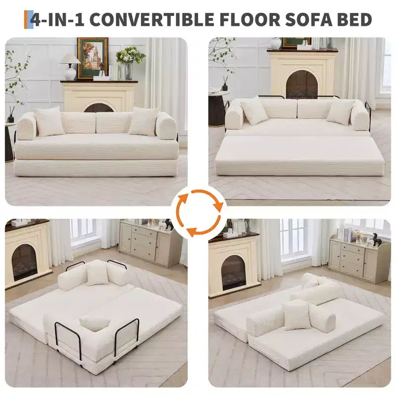 Divano letto convertibile 4-in-1, materasso pieghevole senza telaio in velluto a coste da 79 pollici con cuscino, divanetto senza montaggio per piccoli appartamenti