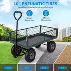 Carrello da Giardino in Acciaio Pesante, 227 kg, Carrello Pieghevole con Sponde in Rete Rimovibili e Rivestimento, Pneumatici da 10 Pollici, Maniglia di Trazione