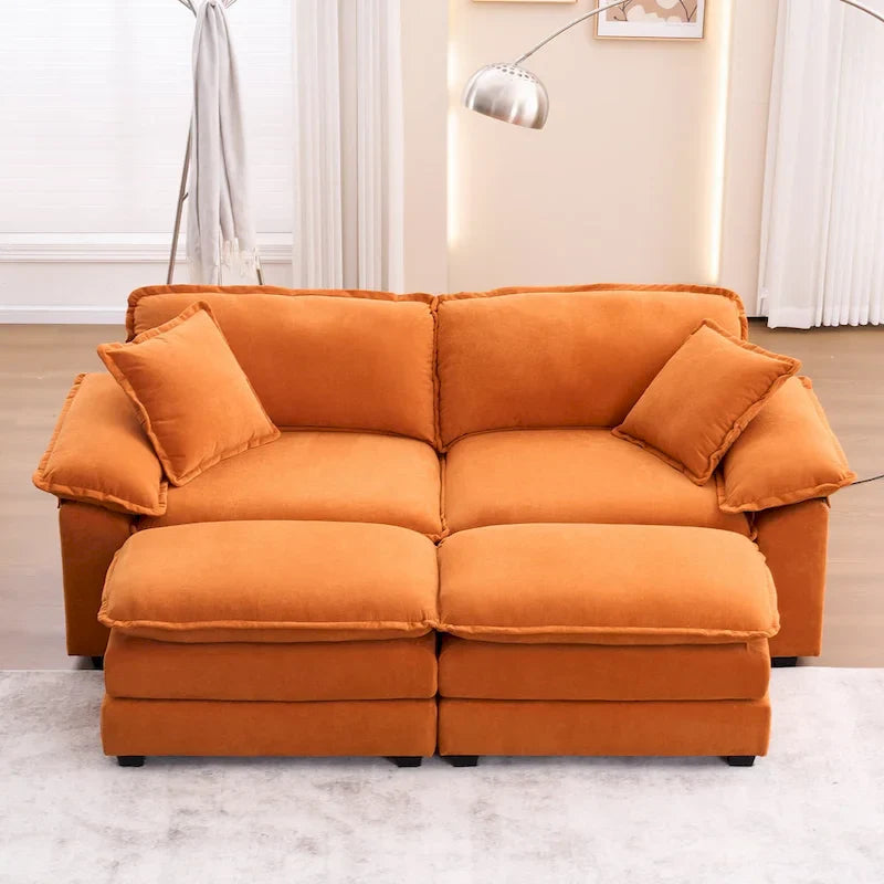 Divano a 2 posti con 2 cuscini, 2 guanciali e 2 pouf, divano confortevole - Divano profondo da soggiorno, divano modulare