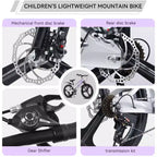 NAYSAYE Bicicletta da montagna per bambini da 20 pollici con trasmissione a 7 velocità e telaio in lega di magnesio per ragazzi e ragazze di età 8-12 anni, 57.09*21.65*29.92