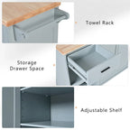 Isola da cucina con piano pieghevole, carrello da cucina con ripiano estraibile, portasciugamani e cassetto, ruote girevoli
