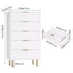 Comò a 5 cassetti bianco / marmo e legno – Pannello scanalato, per uso singolo
