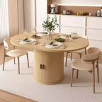 Dyonery 63 Tavolo da cucina e sala da pranzo rotondo allungabile con ripiano portaoggetti a 2 livelli, con base a piedistallo, mobili da pranzo in legno ovale, noce