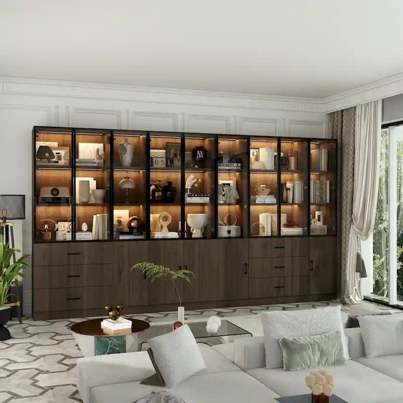 Vetrinetta illuminata personalizzabile in alluminio e vetro per buffet/libreria