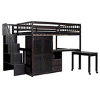Letto a soppalco full-size con scala, libreria, scrivania e armadio - Mobili multifunzionali salvaspazio per bambini e ragazzi - Bianco