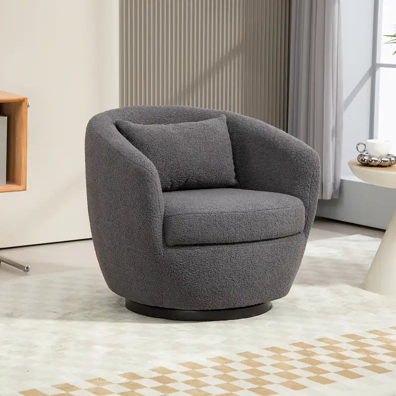 Poltrona Girevole Imbottita a Botte con Contenitore, Sedia Moderna da Salotto per Camera da Letto/Ufficio/Zone Lettura