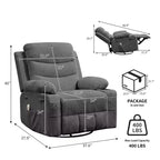 Poltrona reclinabile girevole a 360° con massaggio e riscaldamento, extra large - Sedia da salotto ergonomica con portabicchieri, tasche laterali per soggiorno, cameretta