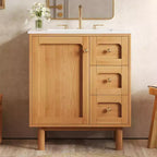 Mobile lavabo JVNOXK da 30 pollici, rustico e moderno, in ceramica, con 3 cassetti e 1 anta grande con chiusura ammortizzata, mobile contenitore, venatura del legno naturale