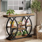 Tavolo Consolle Lantine 39.4, Tavolo da Divano Industriale a 4 Ripiani Tavolo d'Ingresso con Ripiani Portaoggetti e Struttura in Metallo per Piccoli Spazi, Corridoio, Ingresso, Marrone
