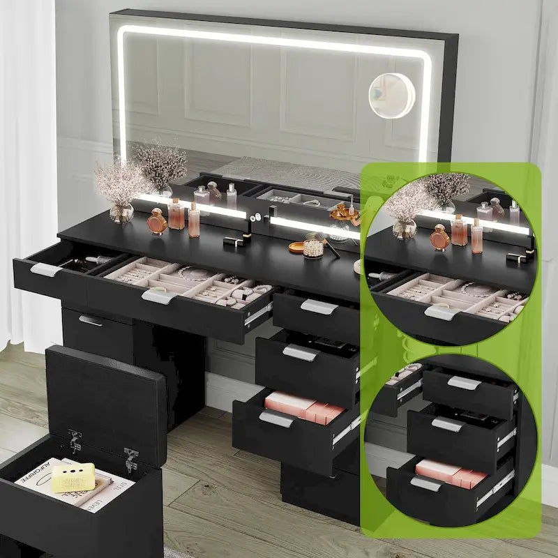 Moasis 46 Mobile con specchio illuminato, presa integrata e porta asciugacapelli - 55,8 A x 46 L x 11,7 P
