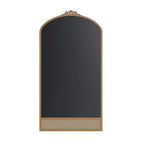 Specchio da parete marrone con cornice in legno ad arco intagliata classica e base in rattan, 37 pollici L x 71 pollici A