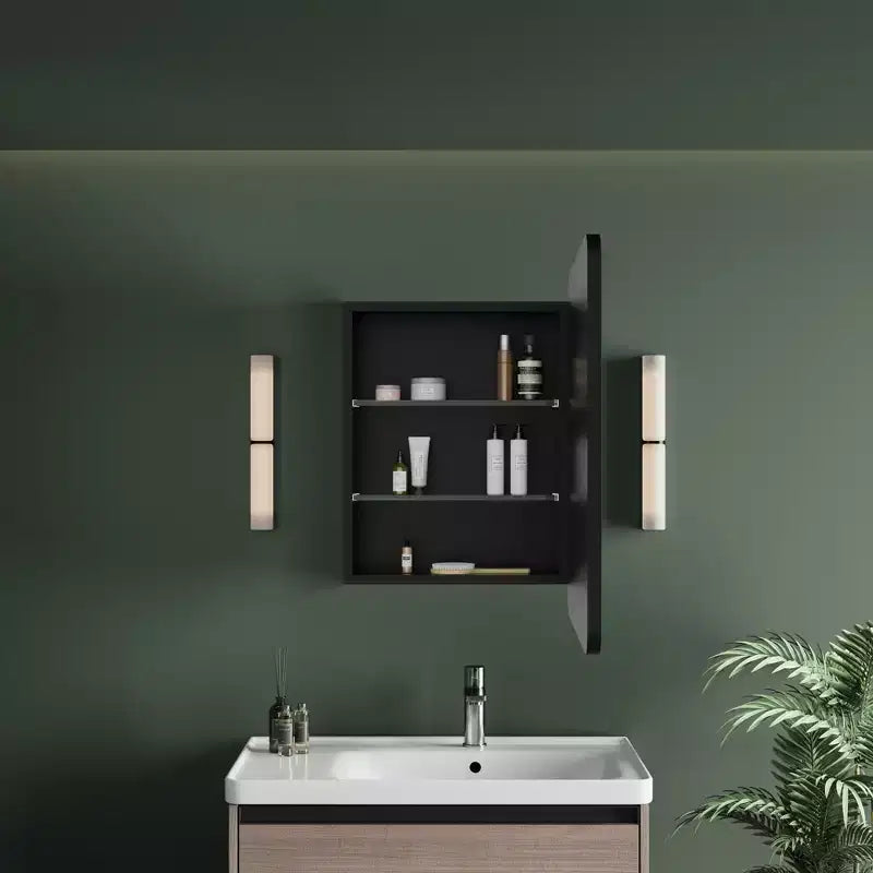 Mobiletto a specchio a LED nero/bianco/oro, anta singola, cerniera sinistra o destra, a incasso o a parete