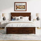 ModernLuxe Letto a Piattaforma Queen/King Size con Testiera Alta, Struttura Letto Rustica in Legno con 2 Cassetti, Luci LED e Porte USB