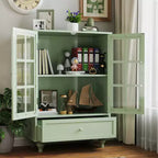 Mobiletti portaoggetti, Armadietto da terra in legno con 1 cassetto e 2 ante in vetro, Credenza a buffet in stile rustico con spazio per il soggiorno
