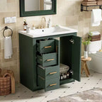 Mobile bagno 30 pollici con lavabo singolo, armadietto e 3 cassetti – Nero / Blu / Verde / Indaco / Bianco