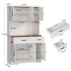Mobile dispensa da cucina da 71" con stazione di ricarica, ampio piano di lavoro, supporto per microonde e 2 cassetti, mobile contenitore per sala da pranzo e soggiorno