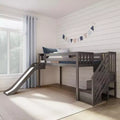 Letto a soppalco basso per bambini con scivolo e scale, in legno massiccio, 14 sponde protettive, capacità 180 kg
