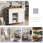 Isola da Cucina Mobile con Presa di Corrente, Piano Ribaltabile e Top in Legno di Gomma