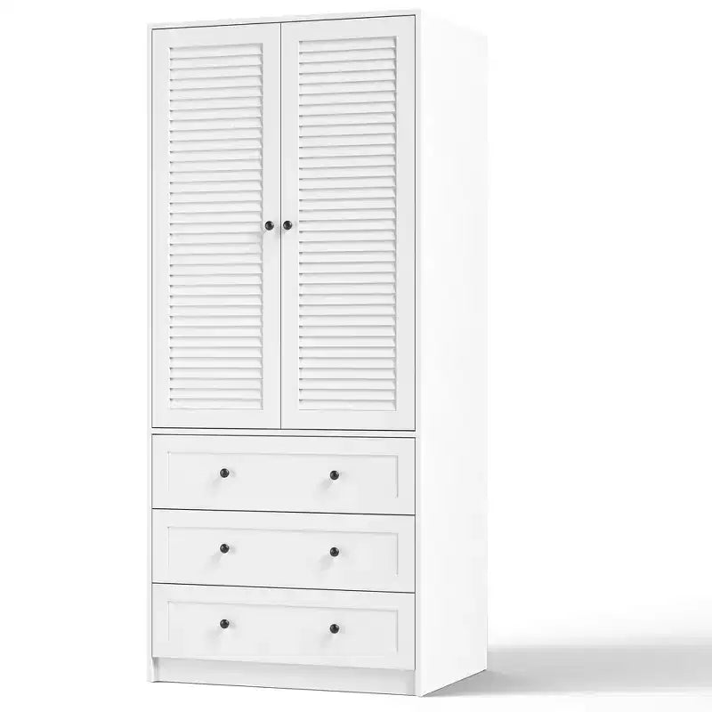 COZONY Armadio Guardaroba con 3 Cassetti e 2 Ante, Armadio Moderno in Legno per Camera da Letto, Armadio Alto Bianco Resistente