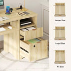 Scrivania Smart Bestier 55 per computer, scrivania da scrittura in rovere con cassetti portadocumenti e presa di corrente, scrivania direzionale con vani a giorno e vassoio per tastiera