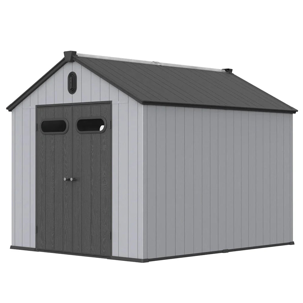 Casetta da giardino in resina per esterni, in plastica, per tutte le stagioni, con pavimento, 6 x 4 piedi/6 x 8 piedi/8 x 6 piedi/8 x 10 piedi, Spire Tool Shed