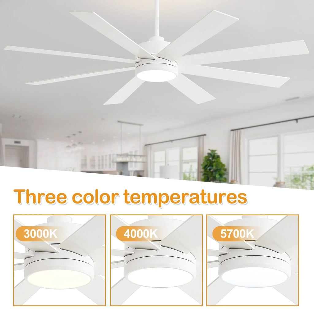 Ventilatore da soffitto nero da 65 pollici a 8 pale con luce LED e telecomando