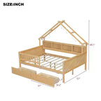 Struttura letto a casetta a grandezza naturale con cassetti, letto a piattaforma a casetta con luci LED, mensole e cassetti portaoggetti, divano letto in legno con tetto e sponda