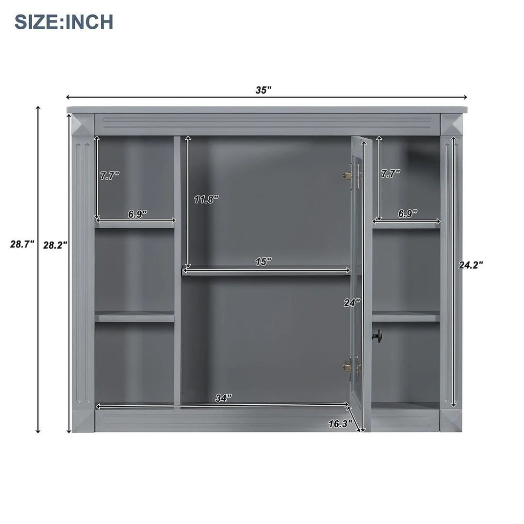 Mobile Bagno Moderno da 90cm con Lavabo Integrato e Specchiera, 2 Ante e 2 Cassetti