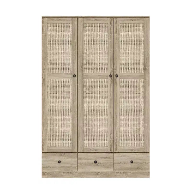 Famapy Armadio in Rattan con 3 Cassetti, Armadio con 3 Ante Traspiranti in Rattan, Armadio Alto in Stile Rustico per Camera da Letto