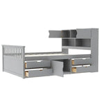 Letto a piattaforma Twin/Full Size Captain con 4 cassetti e mensole portaoggetti, struttura letto in legno massello con testiera libreria contenitore