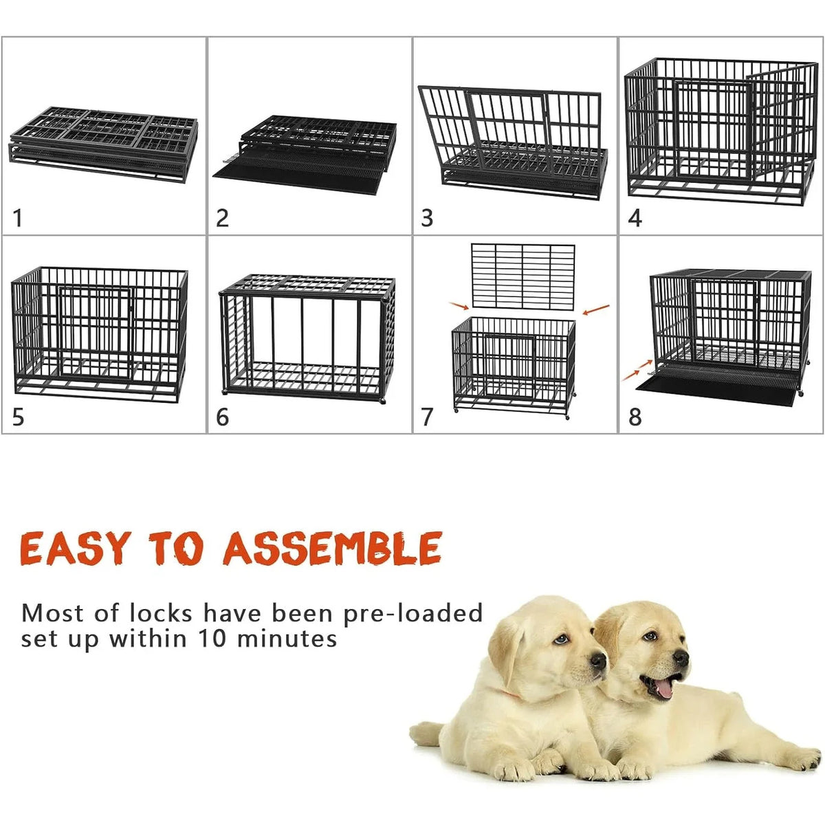 BOSSIN Trasportino/Gabbia/Panca per Cani Indistruttibile Resistente da 48/38 Pollici, Anti-Fuga, con Ruote Bloccabili