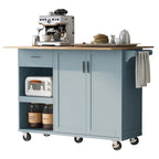 Isola da cucina con piano pieghevole, carrello da cucina con ripiano estraibile, portasciugamani e cassetto, ruote girevoli