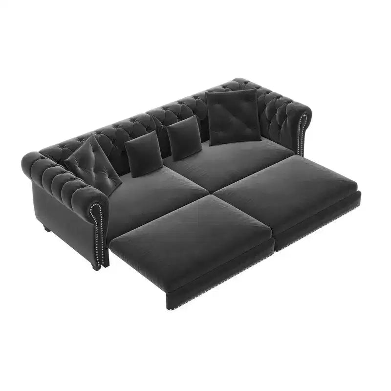 Divano Letto Estraibile 3-in-1 King Size in Velluto Whisen e Divano Letto Convertibile con Ottomana Mobile, Design Trapuntato