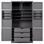 Dispensa Alta da Cucina con Prese di Corrente, Grande Credenza Autoportante con Supporto per Microonde, Cassetti, Scaffali, Portabottiglie e Ante con Ripiani