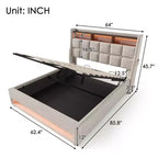 Letto Queen Size con Contenitore Idraulico, LED, USB, Testiera Imbottita, Nessuna Rete a Molle, Facile Montaggio