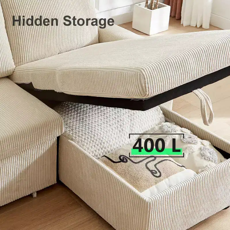 Dyonery Divano Letto Angolare 81, Divano Estraibile a L con Chaise Longue Reversibile con Contenitore, USB, Schienale Reclinabile