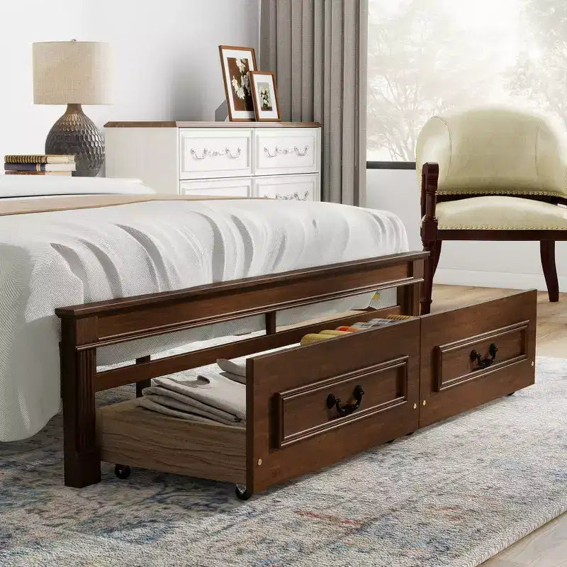 ModernLuxe Letto a Piattaforma Queen/King Size con Testiera Alta, Struttura Letto Rustica in Legno con 2 Cassetti, Luci LED e Porte USB
