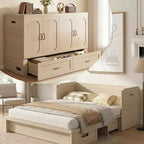 Mjkone Letto a Scomparsa Convertibile Matrimoniale Queen Size con Ricarica USB, Cassetti Contenitori, Materasso Escluso
