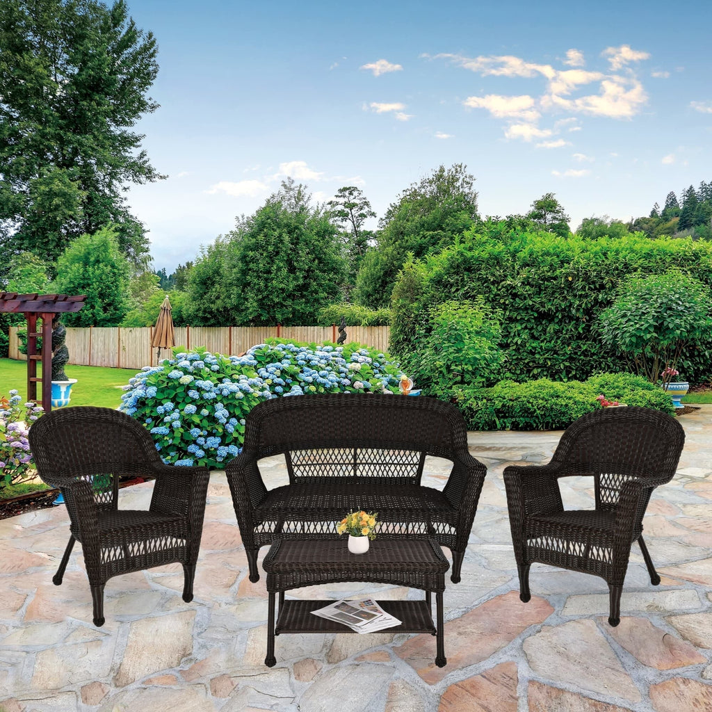 Set da conversazione da 4 pezzi per patio in vimini