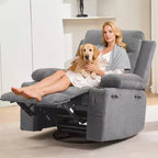 Poltrona Reclinabile Girevole a Dondolo con Massaggio e Riscaldamento, Girevole a 360° con Portabicchieri e Tasche Laterali, Divano Ergonomico per Soggiorno, Camper, Cameretta