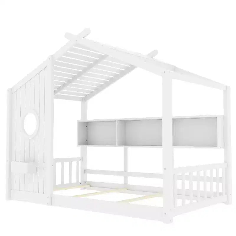 Struttura Letto a Piattaforma per Bambini Doppia/Matrimoniale Letto da Terra per Bambini Letto Montessori Letto a Casetta con Ripiano Portaoggetti - ModernLuxe