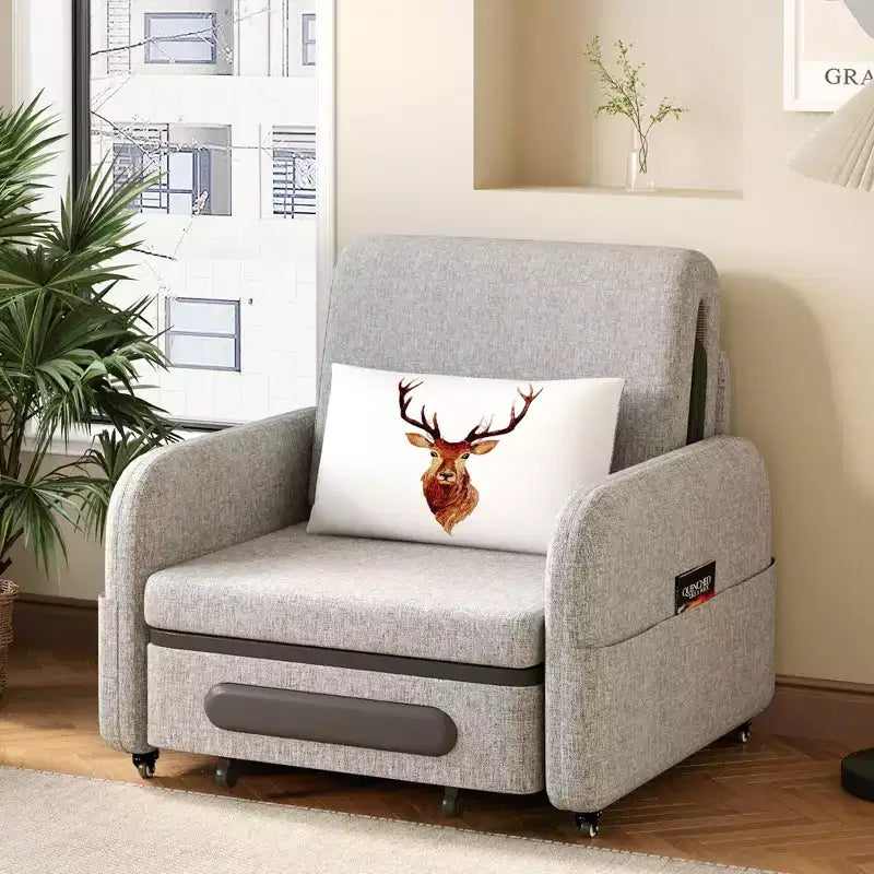 Gaoyangjiaju Poltrona Letto Trasformabile 3 in 1 con Cassetto Contenitore - Divano Letto Estraibile con Tasca Laterale e Cuscino - Grigio