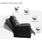 Divano reclinabile elettrico con caricabatterie wireless, luce di lettura, luce LED per soggiorno, similpelle, porta AC/USB, portabicchieri, nero